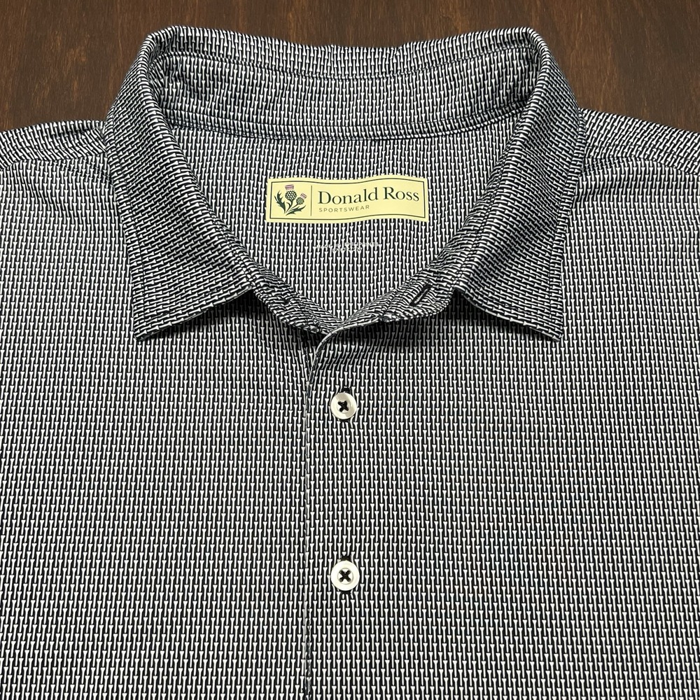 Donald Ross Short Sleeve Performance Polo‎ Navy White Golf Tee Pattern Men's L